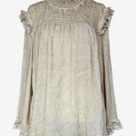 POL Antique Taupe Ruffled Smocked Long Sleeve Oversized Blouse Sz S Photo 0