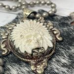 Indian Chief Carved Bone Skull Necklace 20” Chain Photo 5