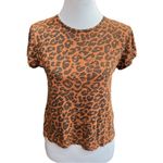 ZARA Animal Print Short Sleeve Shirt Brown Black Size Medium Photo 5