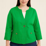 Talbots Apple Green Collarless Cotton Blend Gold Button Blazer Size 6P EUC! Photo 0