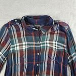 Lucky Brand  Button Up Long Sleeve Shirt Epaulettes Blue Red Womens Size Medium Photo 1