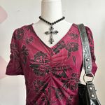 Apt. 9 Burgundy Mesh Sheer Floral Top, Grunge Fairycore Whimsigoth Witchy‎ Small Photo 1