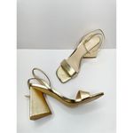 BP Sandals Womens Size 5 Gold Parker Ankle Strap Chunky Triangular Heels Photo 7
