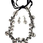 Statement Lucite Crystal Beads Earrings Necklace Choker Set Jewelry Ribbon Tie Black Photo 0