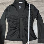 idem Ditto  Black Ruched Front Long Sleeve Collared Button Up Shirt Top Gothic L Photo 11