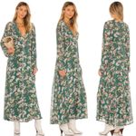 Free People  Bohemian Billowy Earthfolk Maxi Dress Fall Floral Jade Green Medium Photo 15