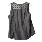 Eddie Bauer  Henley Blouse Women Size Medium Sleeveless Cotton Embroidered Boho‎ Photo 1