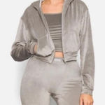 SKIMS  Gray Hooded Full Zip Sweater Large Velvet Cropped Hoodie Photo 0