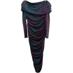 EXPRESS NWT  Ruched Off the Shoulder Midi Dress Jewel‎ Tone Abstract Print Large Photo 3