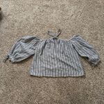 Rebecca Taylor  blue & white striped halter cotton off-the-shoulder top size 2 Photo 5