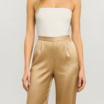 Bloomingdale's Womens 100% Silk Satin Pants 18W Champagne Quiet Luxury Pull On Tan Photo 0