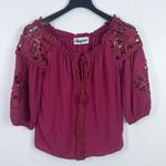 Meghan LA Meghan burgundy crochet floral blouse size medium Photo 0