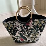 Flynn Hampton Flora Metallic Weave Floral Tote Bag Purse Metallic Ringed Handles Black Photo 9