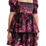 Alice + Olivia Mini Dress Emmalou Stretch Cotton Tiered Sz 0 Black Pink Photo 0