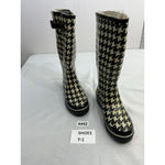 Talbots Womans Rain Boots 6 Black Beige Pull On Knee Length NWOT Photo 1