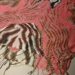 Animal Print Coral Scarf With Zebra Leopard Patterns Light Sheer Fabric Fringe Brown Photo 4