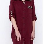 Simply Noelle  Merlot and Leopard Button down  NIGHTSHIRT Size XXL 16-18 Photo 0