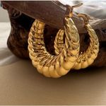 Gold Plated Twisted Creole Chunky Hoop Earrings Stainless Steel Womens Jewelry Photo 2