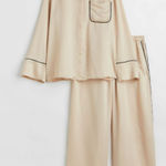 H&M Satin Pajama Set Beige Black Piping Size S Photo 0