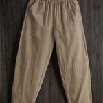None Casual Harem Khaki Drawstring Elastic Waist Pants NEW Photo 0