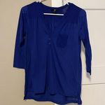 H&M Blue Buttoned Bib Collar Top Photo 0