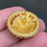 Head Vintage Unsigned Lion  Roaring Lion Gold-tone Pierced Earrings Photo 4