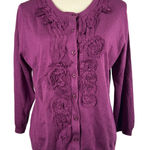 Garnet Hill Silk Merino Wool Cashmere Ruffle Cardigan Boho Women Medium Purple Photo 0