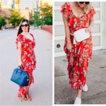 WAYF  Chelsea Tiered Ruffle Maxi Dress Red Tropical Flutter Sleeves Floral NEW 1X Photo 4