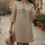 Tommy Bahama  Women Size XS Brown Linen Collared Shirt Dress Roll-Tab Sleeve Photo 0