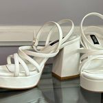 White Strappy Platform Ankle Strap High Block Heel Sandals Size 6 Photo 0