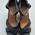 Toms  Women's Black Denim Sienna Cork Wedges Open Toe Criss Cross Sandals 8.5 Photo 0