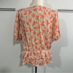 Kaileigh Size 2XL Coral Cream Floral Faux Wrap V-Neck Peplum Blouse Business Photo 1