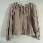 Evereve  Cream Tan Neutral Long Sleeve Balloon Sleeve Blouse Boho Bohemian Small Photo 0