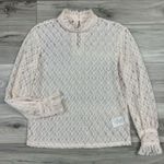 Sandro  Paris Women's Cream Lace Eyelet Blouse Mock Neck‎ Ruffle Sleeve Sz 1 US S Photo 0