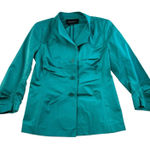 Lafayette 148 Sz 6 Evening Jacket Satin Teal Ruched Gather Button Up 3/4 Sleeve Blue Photo 0