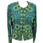 Adrianna Papell Vintage Sequin Beads Studs Jacket Papell Long Line Silk Evening Teal S 1994 Photo 0