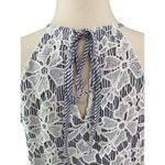 Adiva Lace Overlay Floral Blue White Stripe Preppy Halter Neck Tie Back Tank Top Size M Photo 2