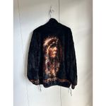 Vintage 90s Fleece Bomber Jacket XL Indian Chief Bear Ridge Unisex Cozy USA Black Photo 3