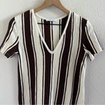 ZARA  Trafaluc Vertical Striped Dress Y2K V Neck Cream Brown Small Photo 1