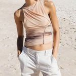 ZARA Asymmetrical Ruched MESH Sleeveless Stretch Lined Top 8030/427 LARGE NEW Photo 0