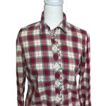 Talbots  Shirt Womens Button Up Long Sleeves Cotton Red White Plaid Ruffled XS Photo 1