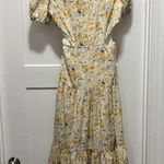 Kiss the Sky Tiered Maxi Dress Puff Sleeve Open Back Cutout Ditsy Floral Size M Photo 0