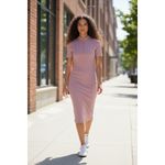 Forever 21 Ribbed Mock Neck Zip Front Short Sleeve Midi Dress Mauve Size Medium Photo 1