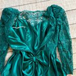 Vintage 1980s Fit and Flare Prom Dress Teal Fitted Bodice Lace Long Sleeve Bow Green Size 14 Photo 15