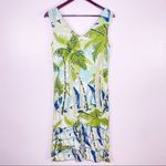 Weekend Traffic Tropical Print Tiered Hem Sleeveless Shift Dress XS Blue Photo 7
