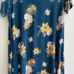 Loft  Blue and Yellow Floral Swing Shift Dress, Casual Knit Dress, Size Medium Photo 4