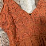 Shyanne  Rust Tiered Mini Dress L Boho Western Country Lace Embroidered Festival Photo 2