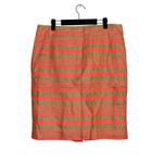 J.Crew Delfine Woven Weave Striped Straight Pencil Knee Skirt Slit 12 Tan Pink Photo 11