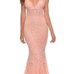 La Femme  Corset Waist Long Sequin-Lace Prom Dress in Peach Size US 8 Photo 0