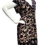 Hale Bob Vintage  Small Silk V Neck Velvet Burnout Tie Shoulder Black Brown Dress Photo 3